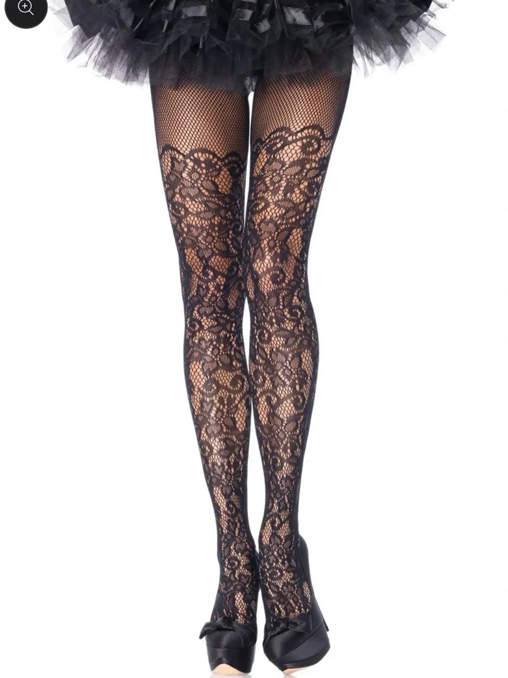 Black Lace Patterned Tights - Women's Fashion Hosiery